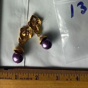 Gold Tone Dangling Earrings Purple Pearl Dangle Drop Earrings